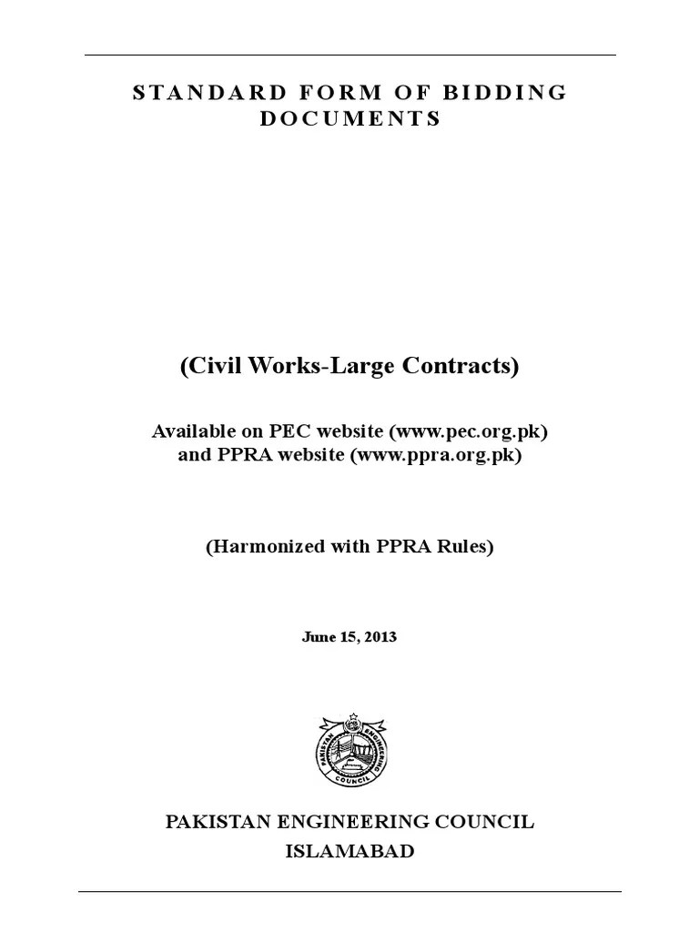 Standard Form Of Bidding Documents (Civil Works-Large Contracts) | PDF ...