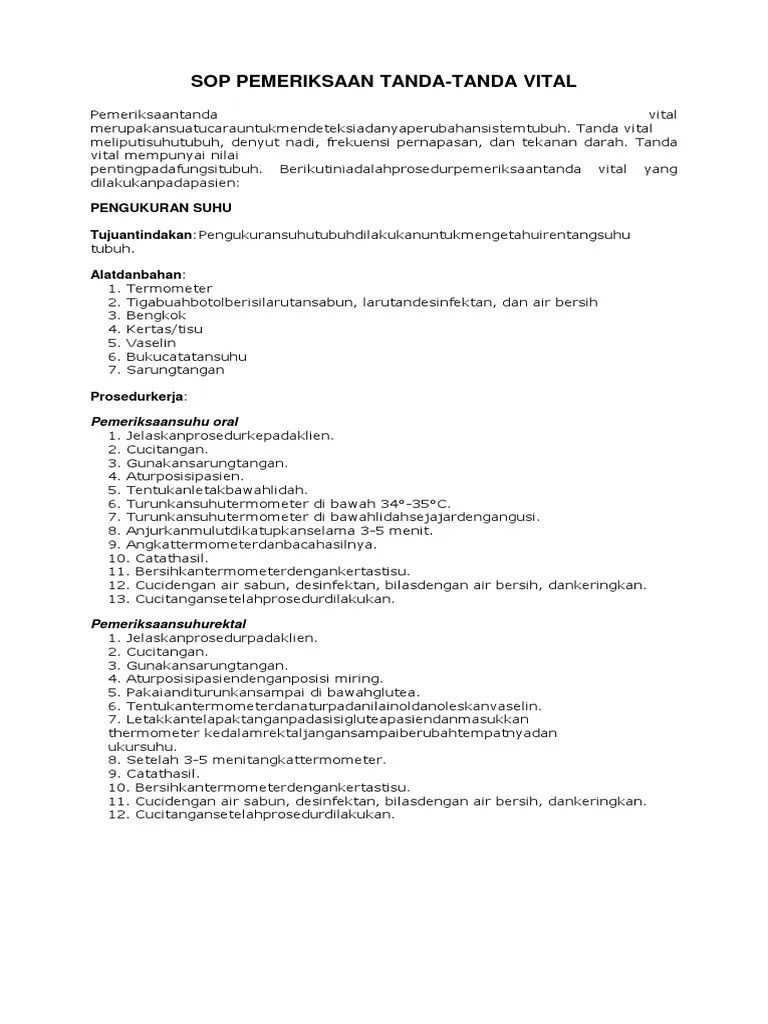 Sop Pemeriksaan Tanda-Tanda Vital | PDF