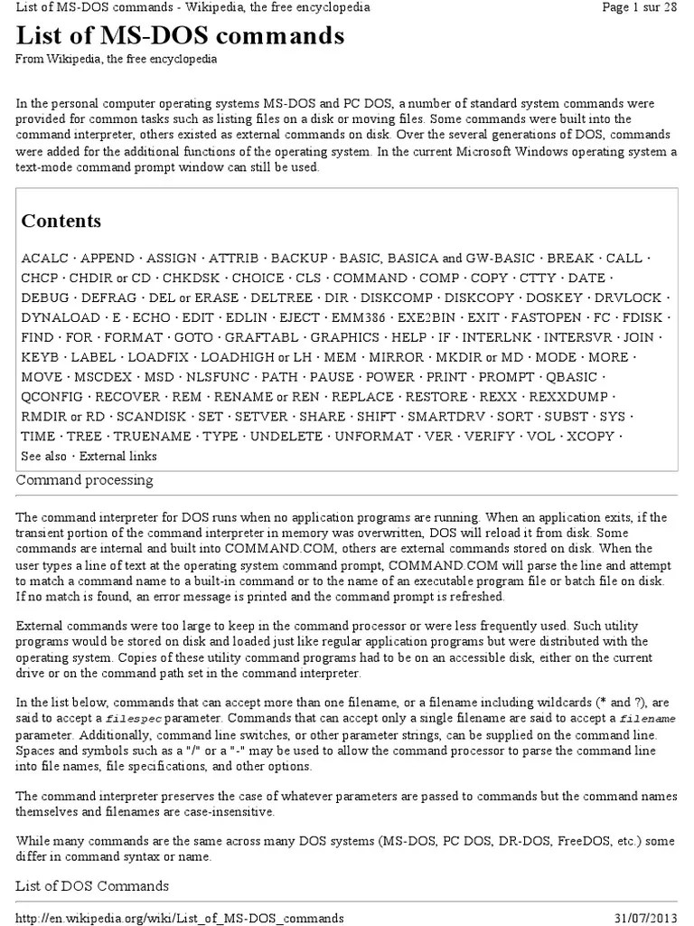 List Of MS-DOS Commands: Command Processing | PDF | Dos | Command Line ...