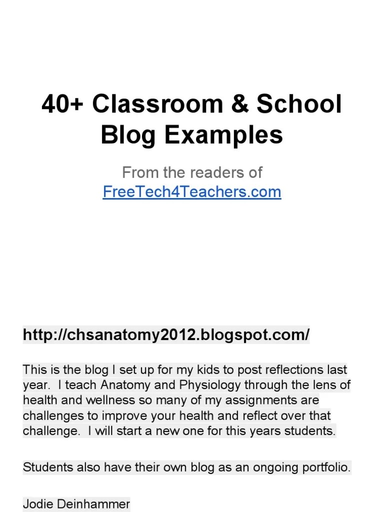 Classroom Blog Examples PDF | PDF | Blog | Homework