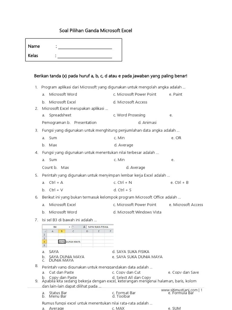 Jumlah lembar kerja dalam buku kerja microsoft excel terdiri atas…. 50 Soal Pilihan Ganda Tentang Microsoft Excel Beserta Jawaban