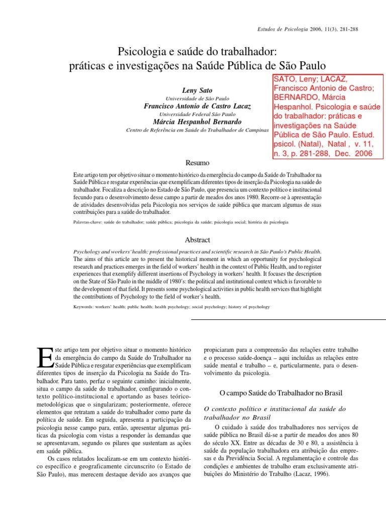 A Inserção Da Psicologia Na Saúde Do Trabalhador No Contexto Da Saúde ...