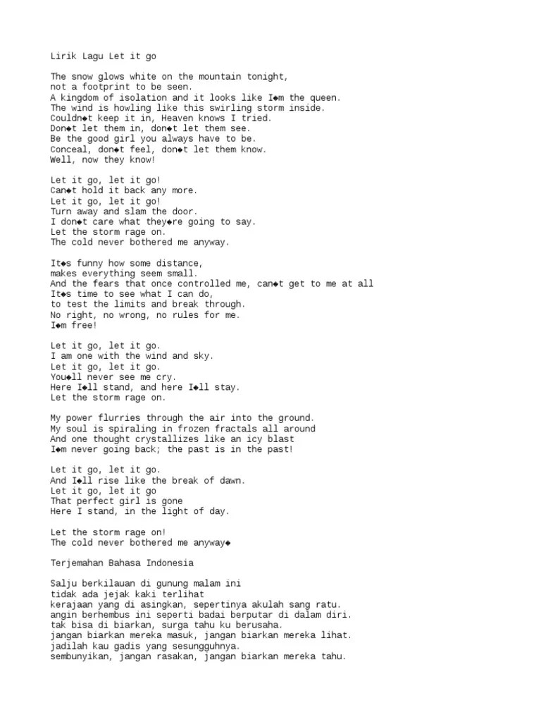 Lagu 'distance' merupakan salah satu lagu yang berada dalam album terbaru onerepublic bertajuk 'human', berikut liriknya. Lirik Lagu Let It Go Pdf