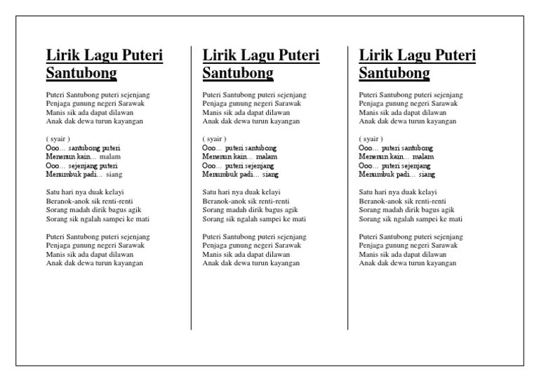 Index lirik teratas | dari m.kapanlagi.com: Lirik Lagu Puteri Santubong Pdf