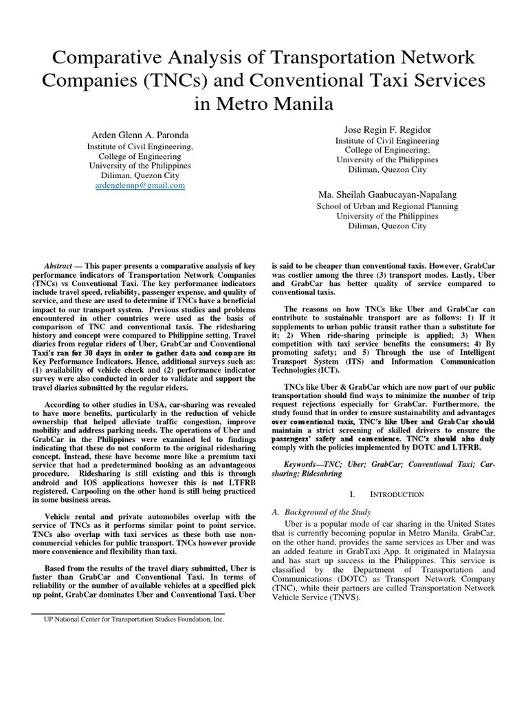 Comparative Analysis Of Transportation N | PDF | Uber (Company) | Taxicab
