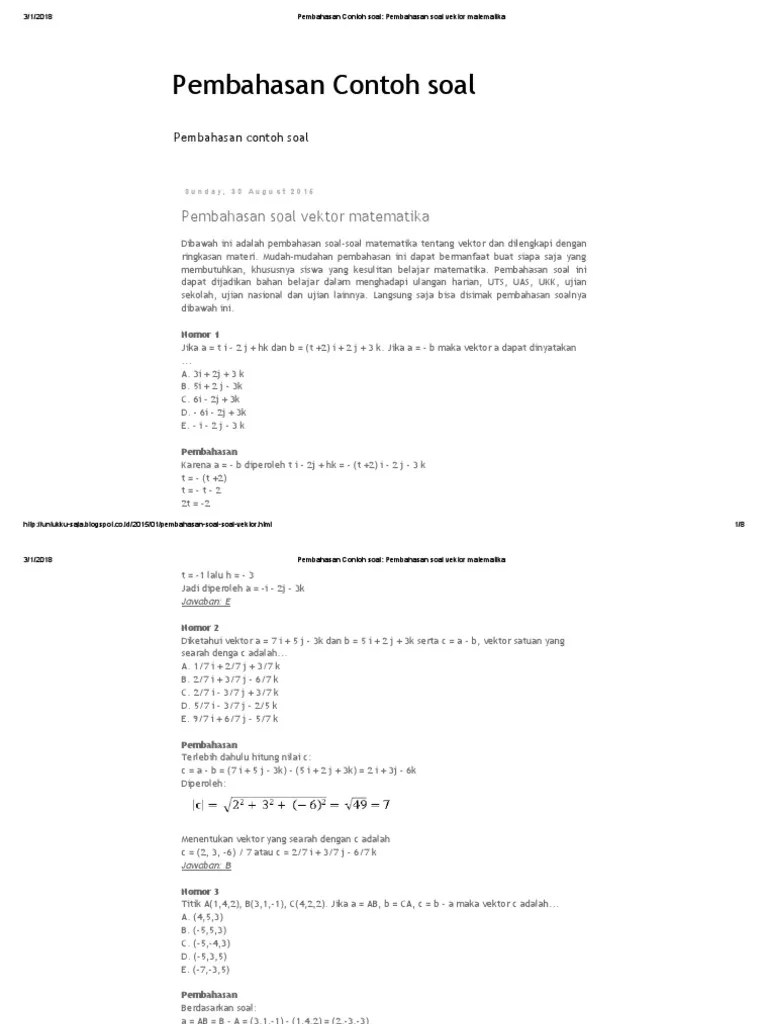 Soal Dan Jawaban Matematika Minat Vektor Kumpulan Contoh Surat Dan Soal Terlengkap 