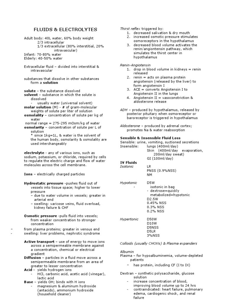 Lecture On Fluids And Electrolytes Pdf