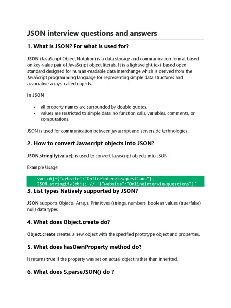 JSON Interview Questions And Answers | PDF | Json | Java Script