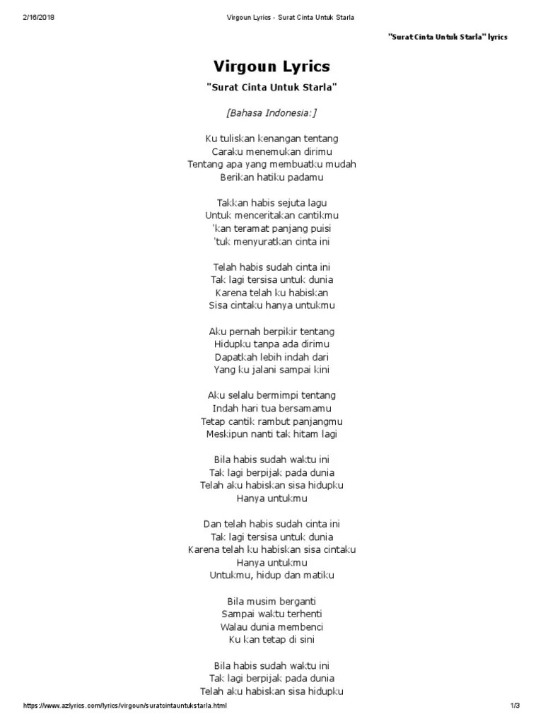 Virgoun Lyrics - Surat Cinta Untuk Starla | PDF