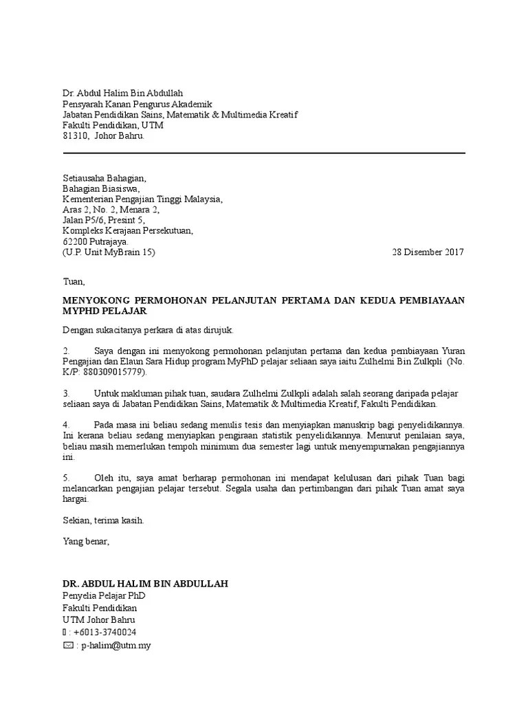 Contoh Surat Sokongan Ketua Jabatan Untuk Sambung Belajar : Surat Pengesahan Majikan Sambung Belajar Letter 7saudara Com