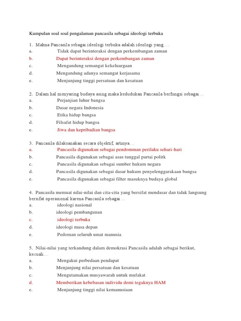 Kumpulan Soal Soal Pengalaman Pancasila Sebagai Ideologi Terbuka | PDF
