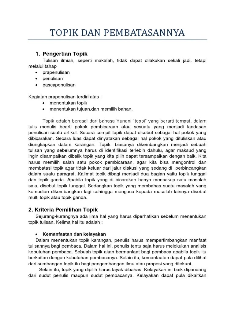 Topik Dan Pembatasannya | PDF