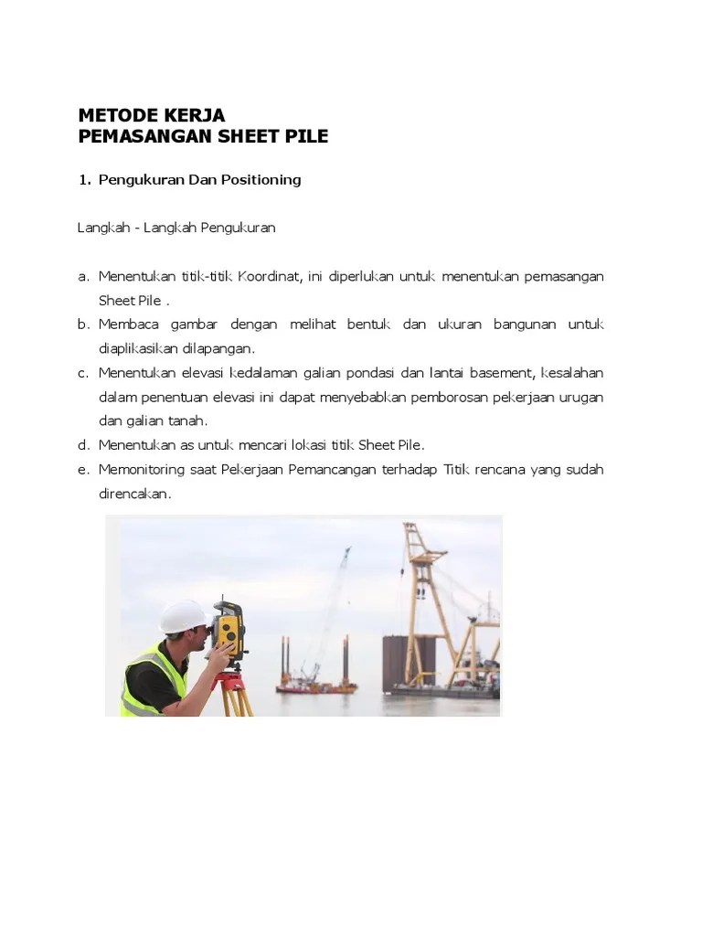 Metode Kerja Pemasangan Sheet Pile | PDF