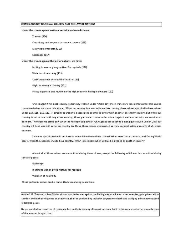 An In-Depth Examination Of Crimes Against National Security And The Law Of Nations In The ...