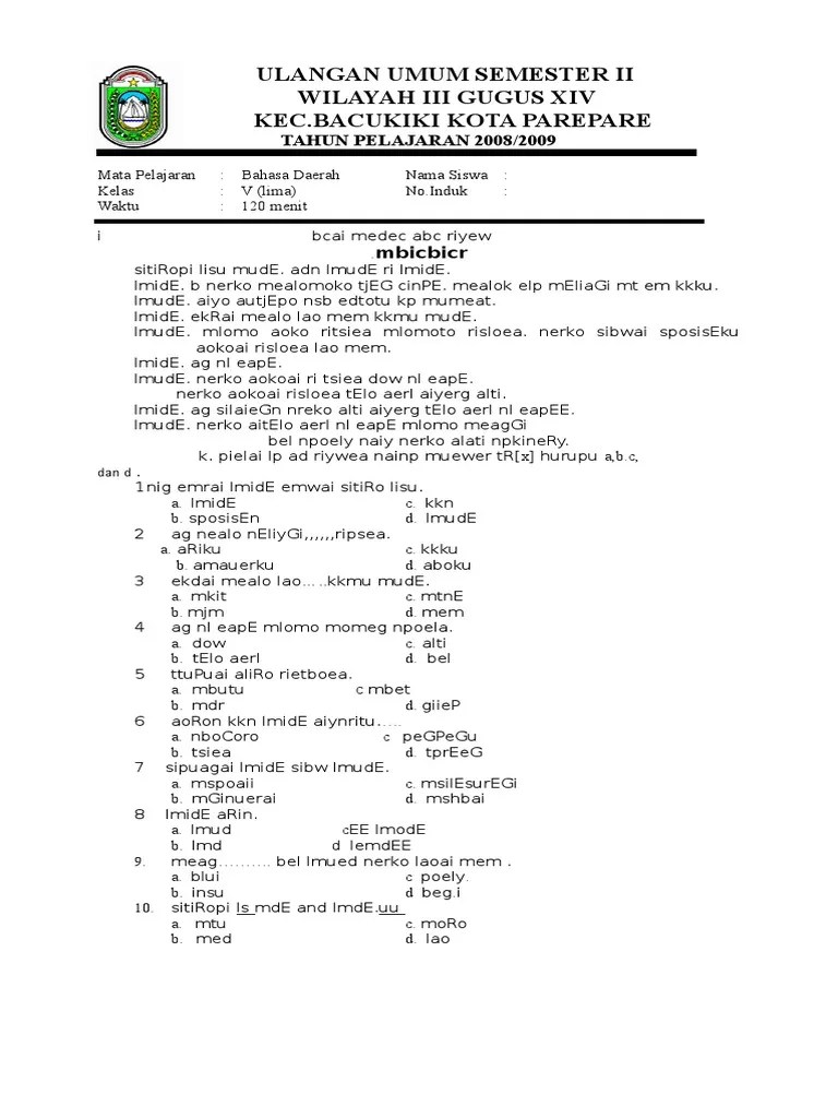 Soal ulangan tengah semester bahasa daerah makasar kelas 5 sd. Soal Bhs Daerah Kls 5 Pdf