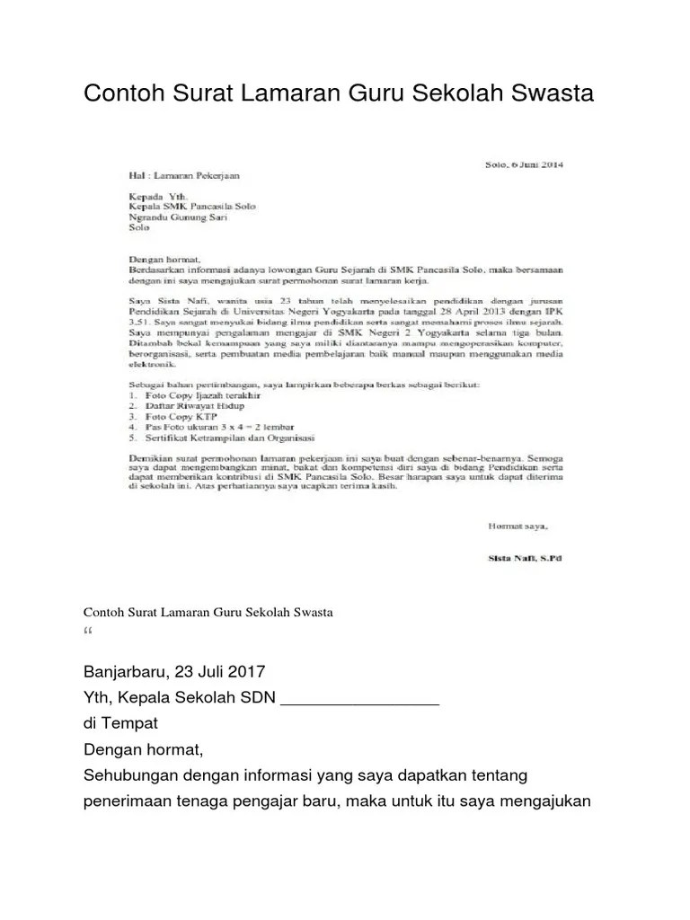 Oleh karena itu pada kesempatan kali ini saya bermaksud untuk mencoba memberikan sebuah contoh surat lamaran pekerjaan yang ditujukan untuk melamar guru tk. Contoh Surat Lamaran Guru Sekolah Swasta