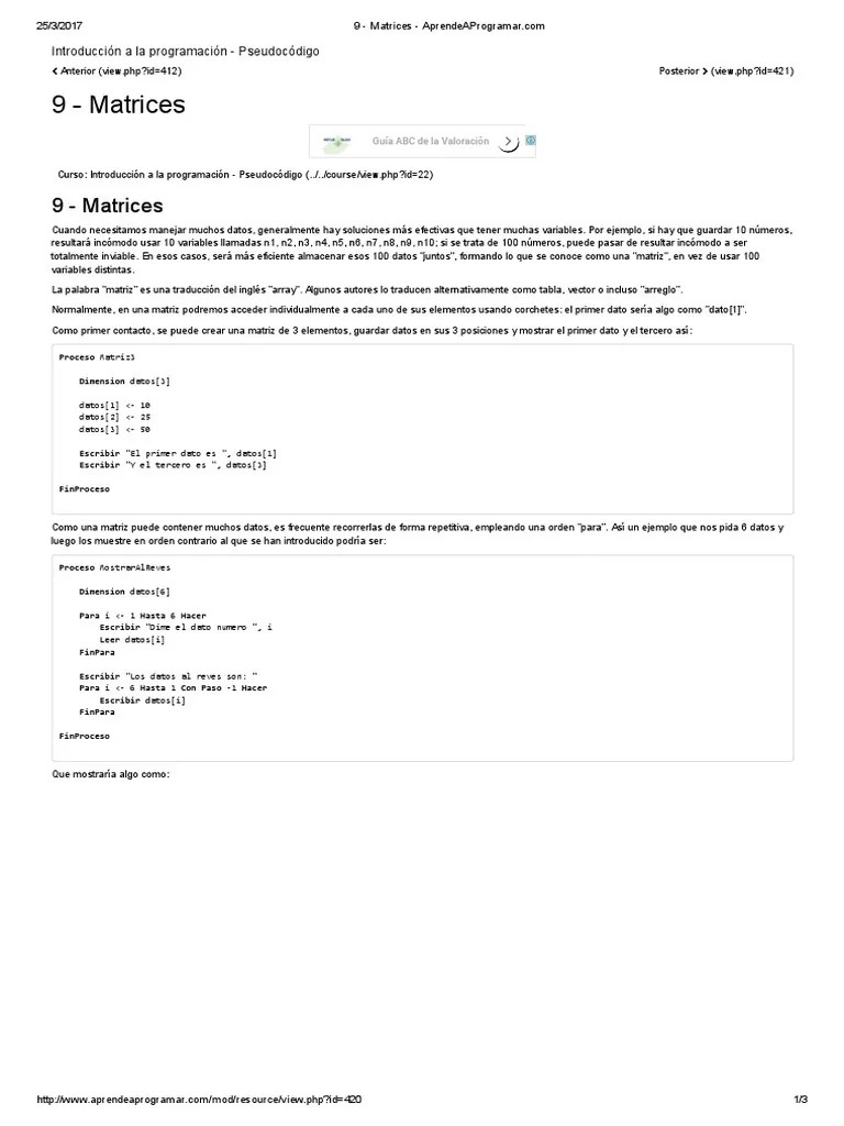 9 - Matrices - AprendeAProgramar | PDF | Estructura De Datos De Matriz ...