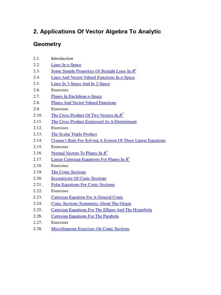 Applications Of Vector Algebra To Analytic Geometry | PDF | Line (Geometry) | Plane (Geometry)