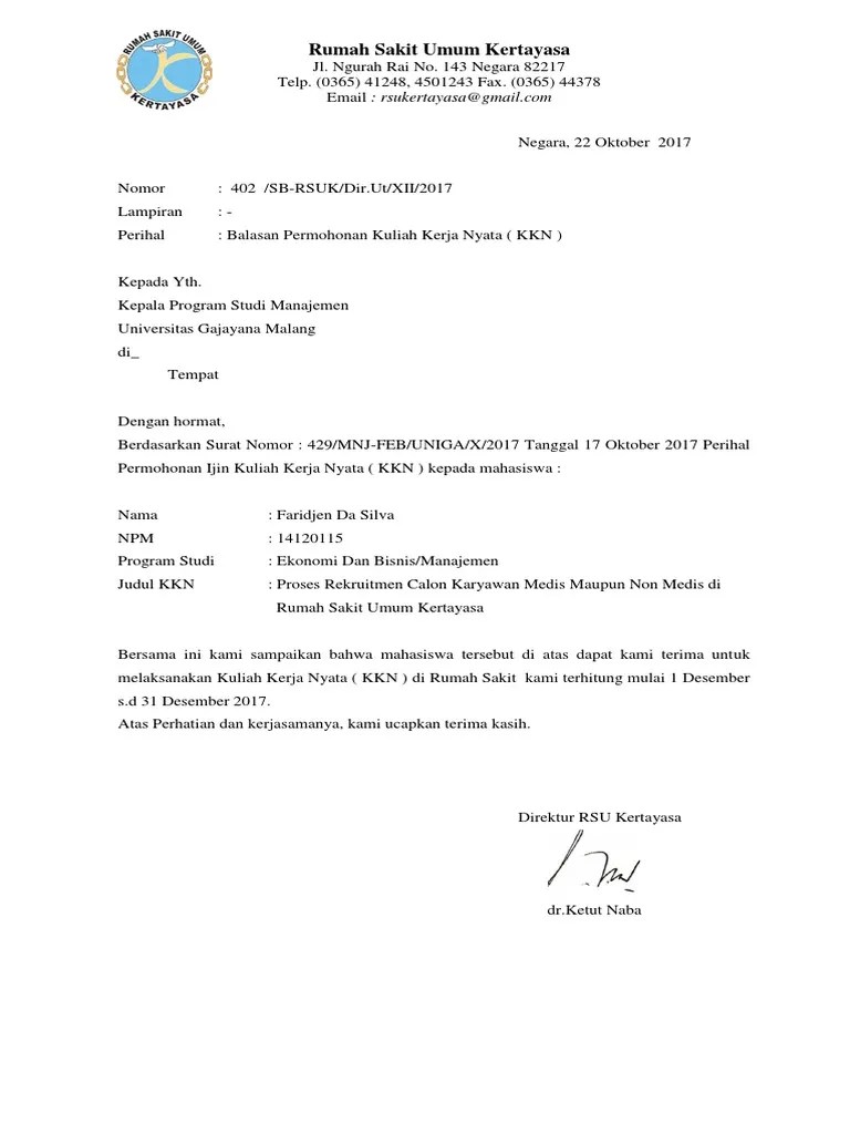 Surat Balasan Permohonan KKN | PDF