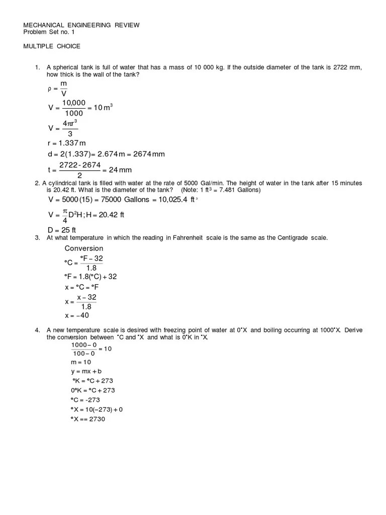 Thermodynamics Problem Set With Solutions | PDF | Pressure | Mechanical ...