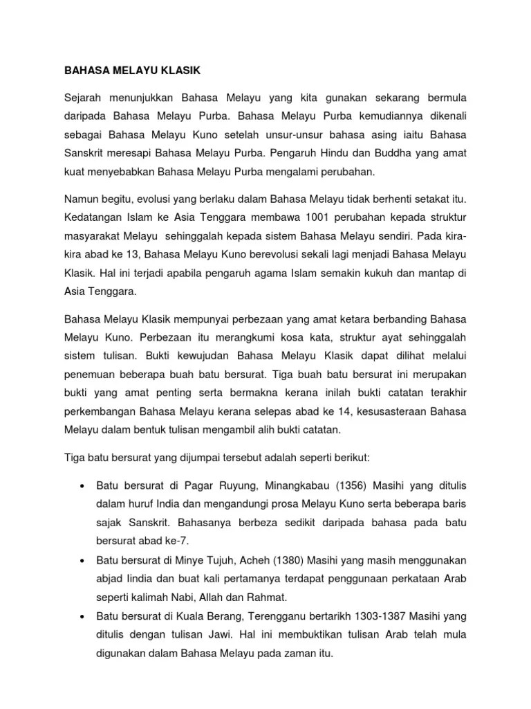 Melayu klasik dengan menggunakan bahasa. Bahasa Melayu Klasik Pdf