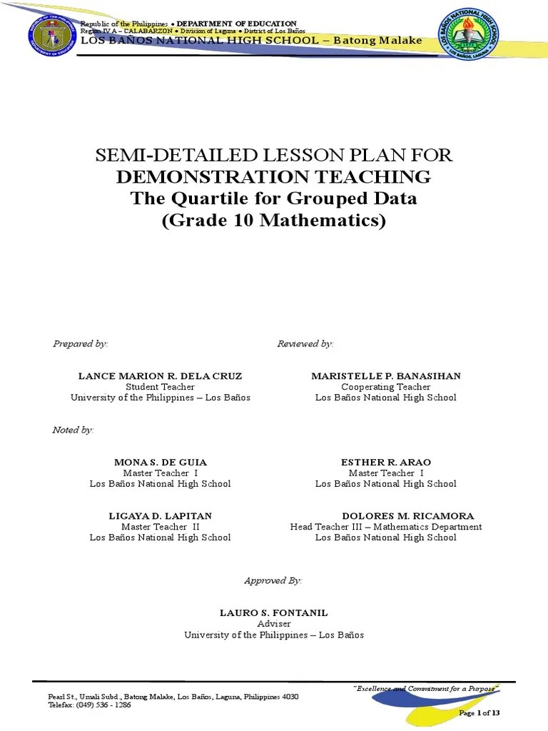 Final Demo Lesson Plan | PDF | Median | Quartile