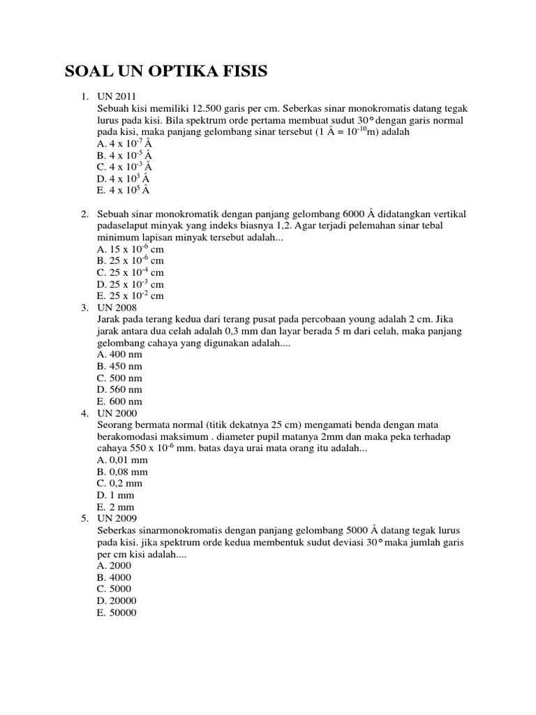 Erlina 09 Xii Ipa 2 Soal Un Dan SBMPTN Optika Fisis | PDF