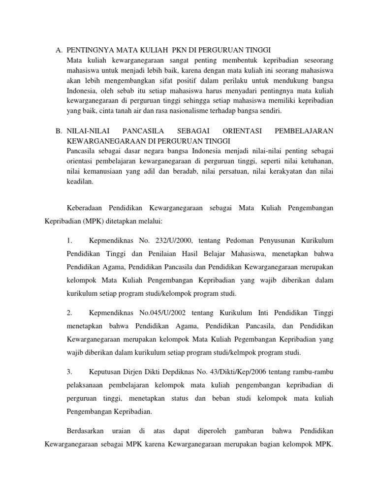 Pentingnya Pendidikan Kewarganegaraan Di Perguruan Tinggi