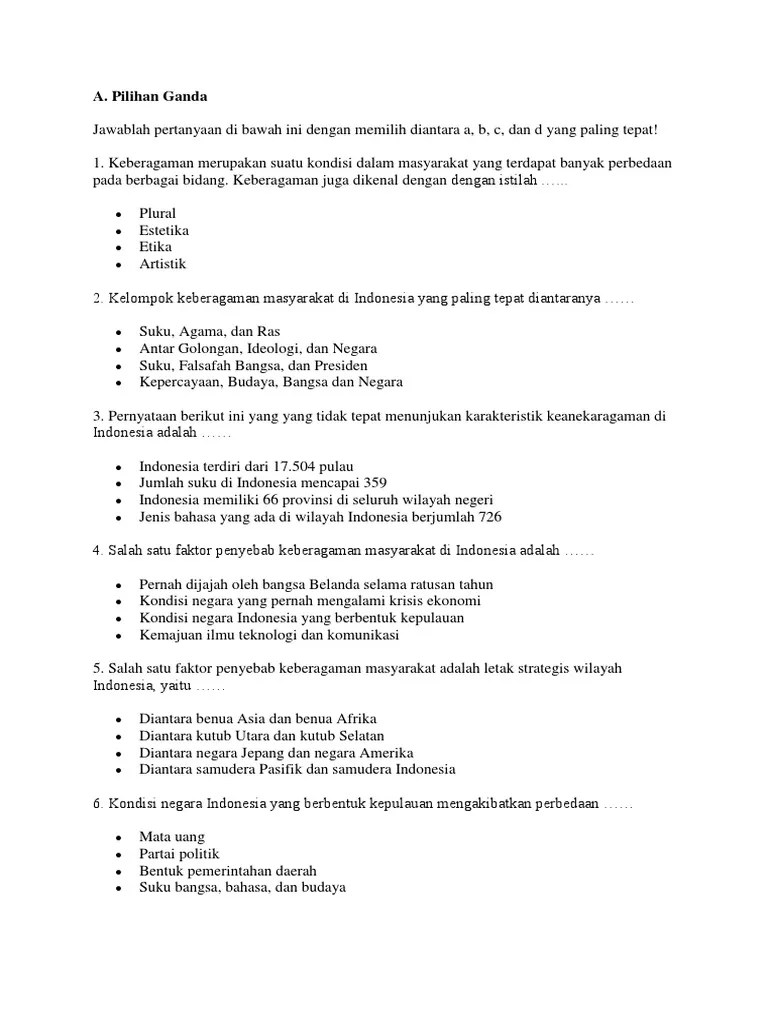 3.4 mengidentifikasi keberagaman suku, agama, . Kumpulan Soal Keberagaman Pdf