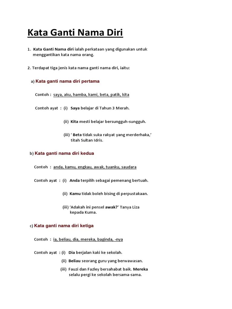 Tahun 2| bahasa melayu | kata ganti nama diri. Latihan Kata Ganti Nama Diri Pdf