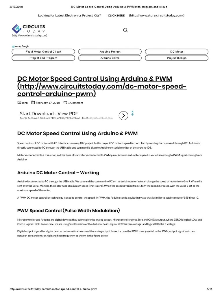 DC Motor Speed Control Using Arduino & PWM With Program And Circuit ...