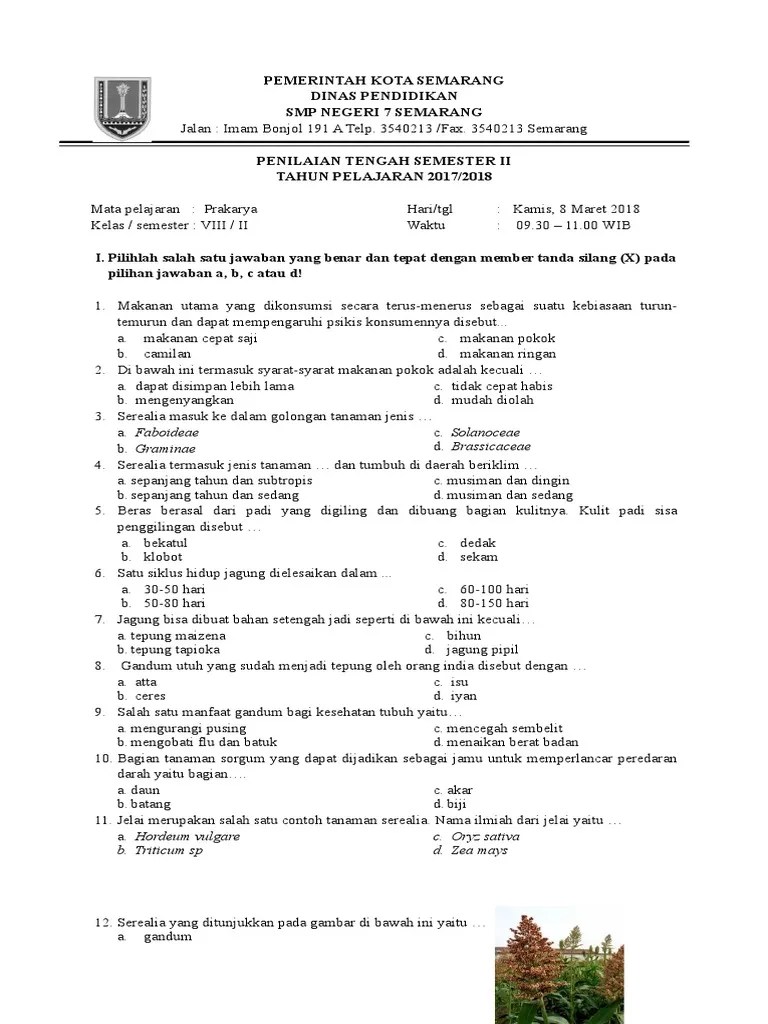 Membuat makanan dan minuman dari bahan sayuran. Soal Pts Prakarya Pengolahan Kelas VIII