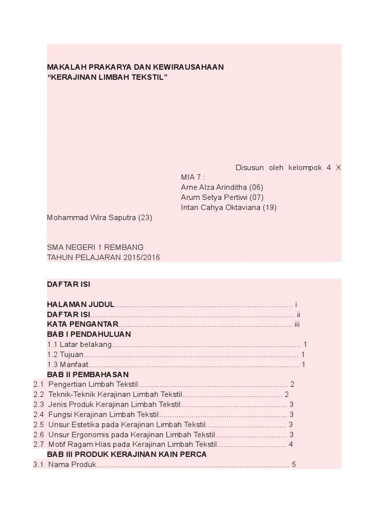 Nisrina asy s yifa (25/ xi mipa . Makalah Prakarya Dan Kewirausahaan Contoh Makalah