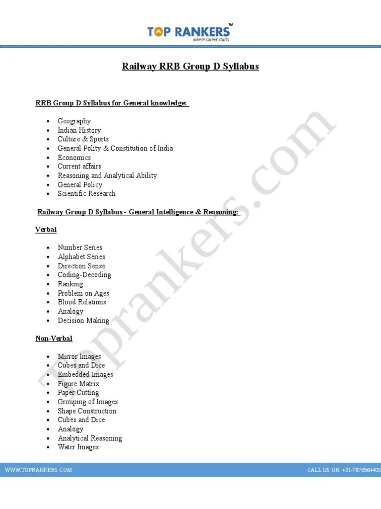 Railway RRB Group D Syllabus PDF | Science | Cognitive Science