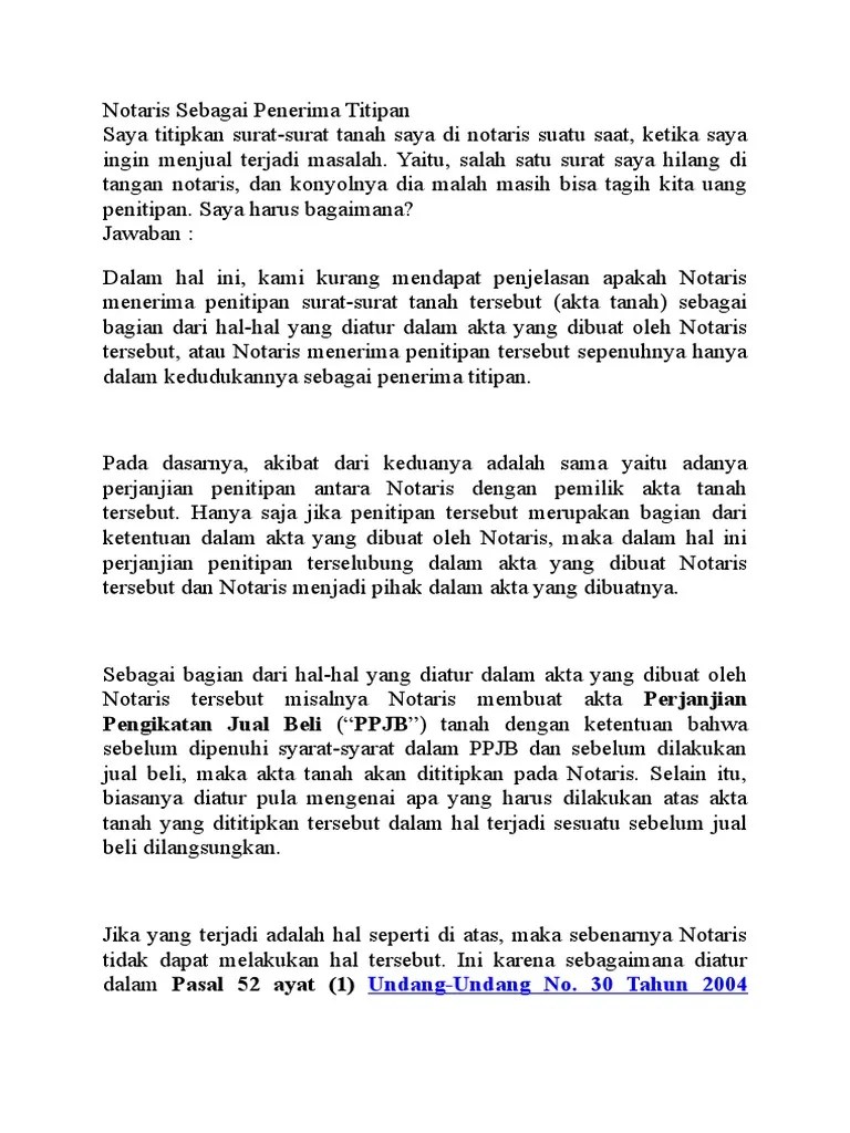 Notaris Sebagai Penerima Titipan | PDF