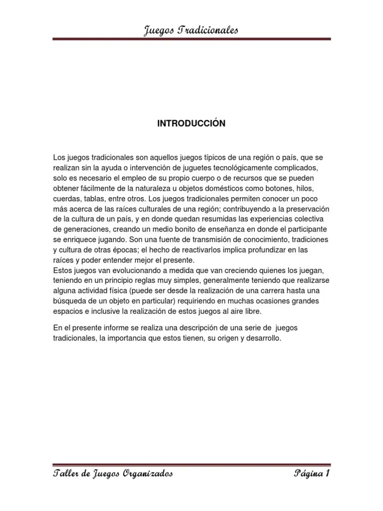 Lista de ejemplos de juegos modificados. Juegos Tradicionales Ocio