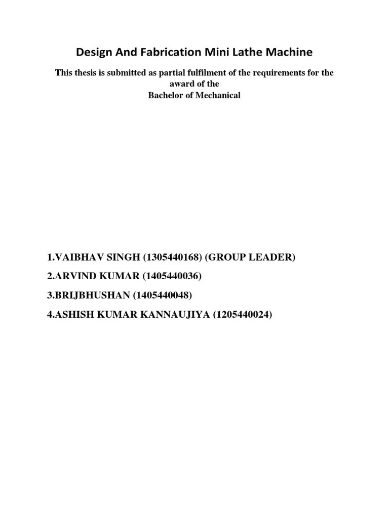Design And Fabrication Mini Lathe Machine | PDF | Nut (Hardware ...