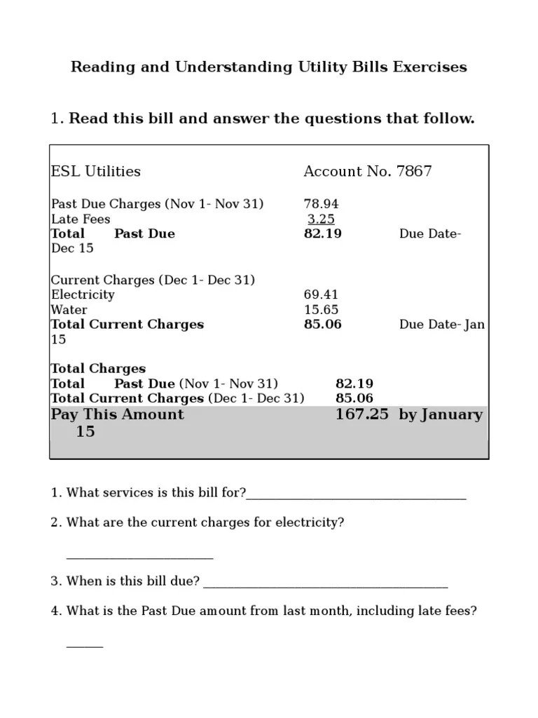 Utility Bills Exercises | PDF | Fee | Payments