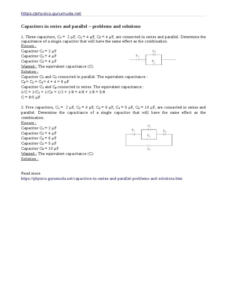 Capacitors In Series And Parallel Problems And Solutions | PDF