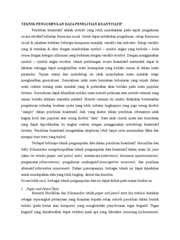 Teknik Pengumpulan Data Penelitian Kuantitatif | PDF