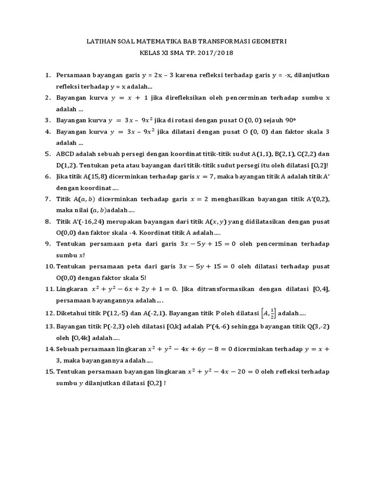 Transformasi Geometri Smp Kelas 9 Buku Bse Revisi 2018 Matematika Lat 3 2 Rotasi Lat 3 3 No 1 4 Titik A5-2 ditranslasi oleh T -3 1.