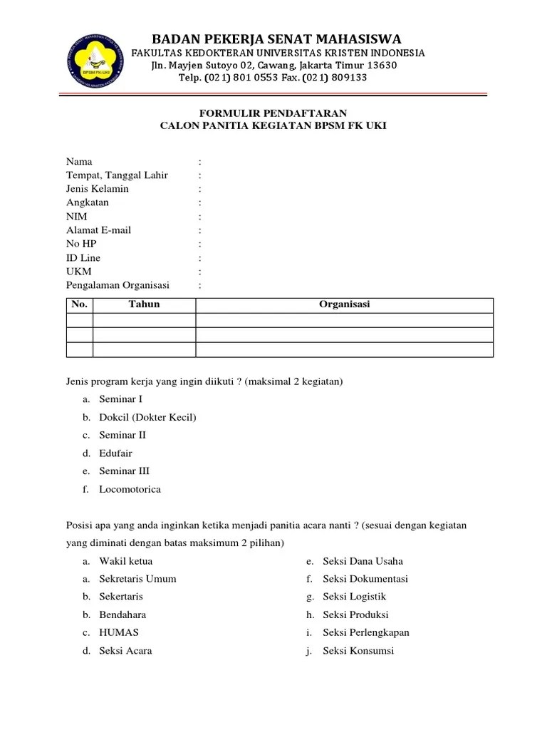 Revisi Formulir Pendaftaran | PDF