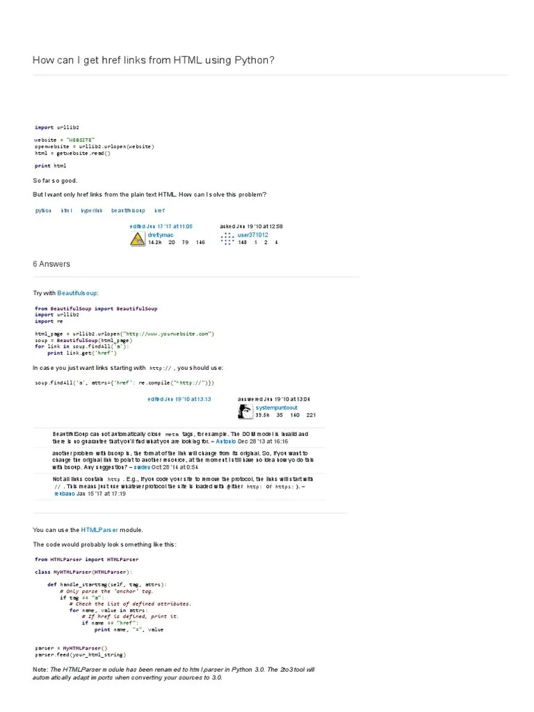 How Can I Get Href Links From HTML Using Python - Stack Overflow | PDF ...
