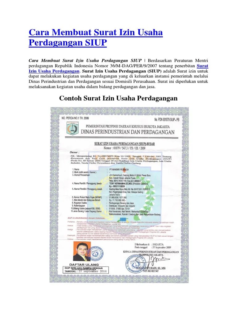 contoh surat pengajuan ijin perdagangan siup. Cara Membuat Surat Izin Usaha Perdagangan Siup Pdf
