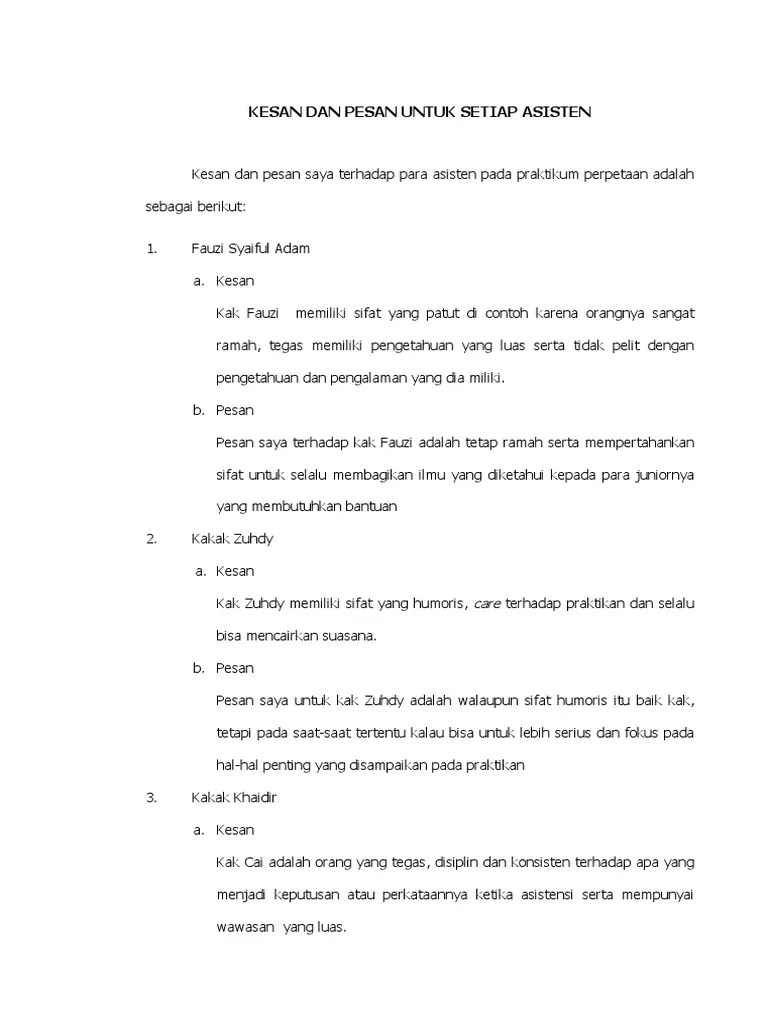 Contoh surat benci untuk kakak senior ospek. Kesan Dan Pesan Untuk Setiap Asisten Pdf
