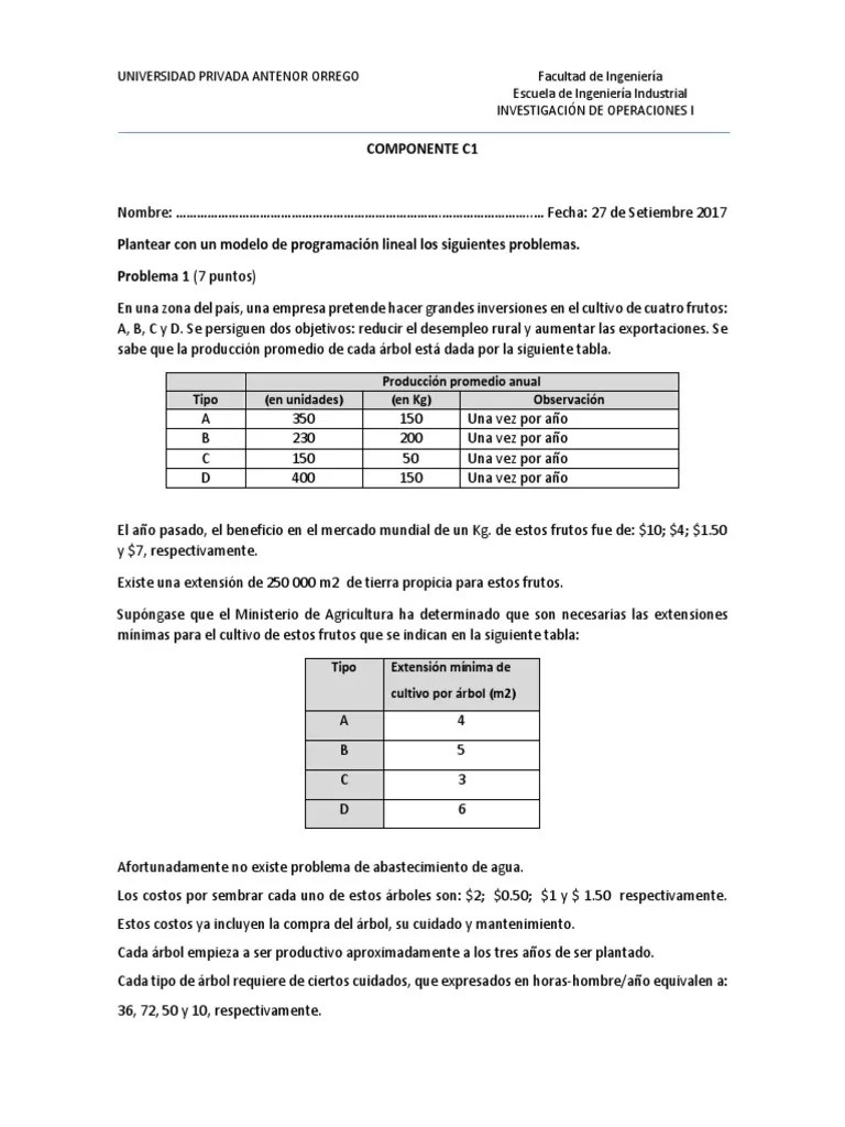 Plantear Con Un Modelo De Programación Lineal Los Siguientes Problemas. | PDF | La Investigación ...