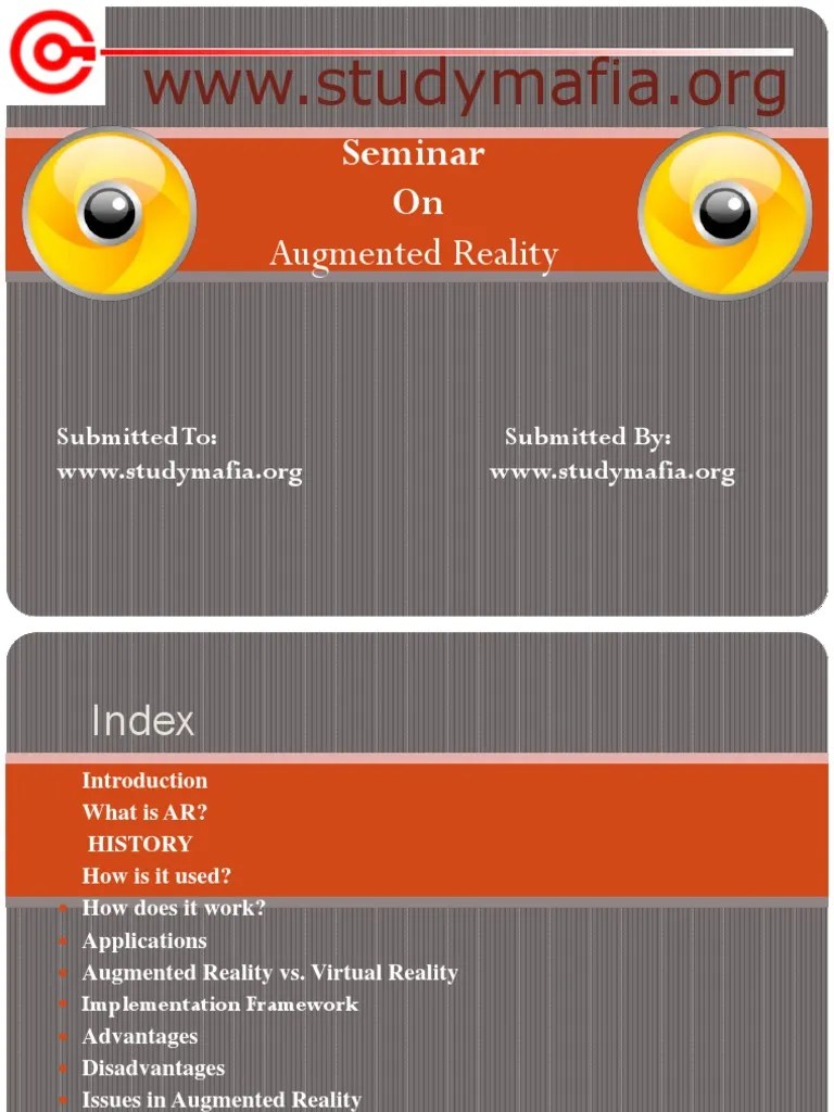 AR Seminar For Tech Enthusiasts | PDF | Augmented Reality | Virtual Reality