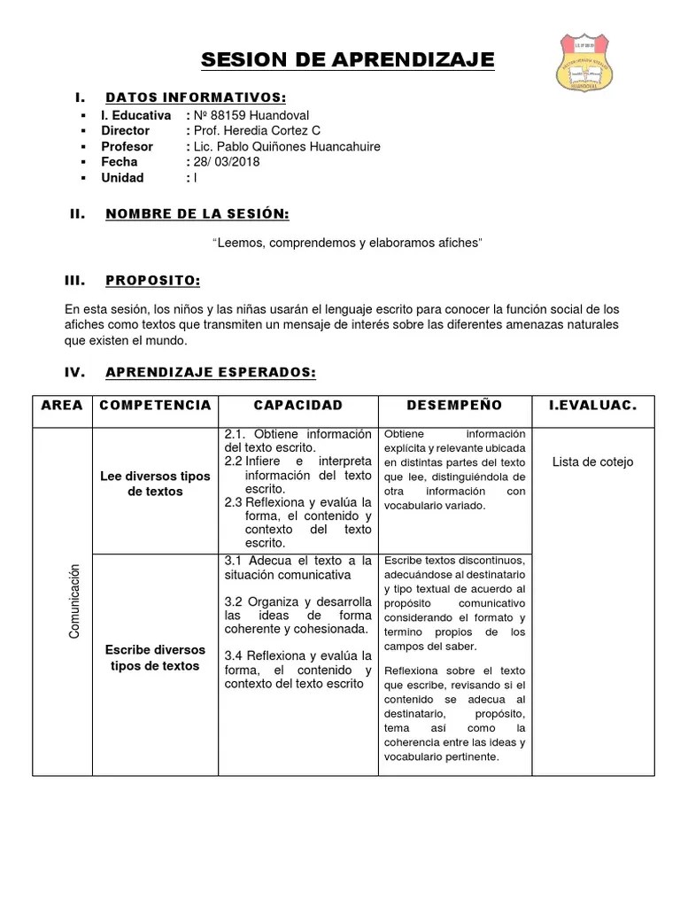El Afiche - Sesion De Aprendizaje | PDF | Aprendizaje | Información