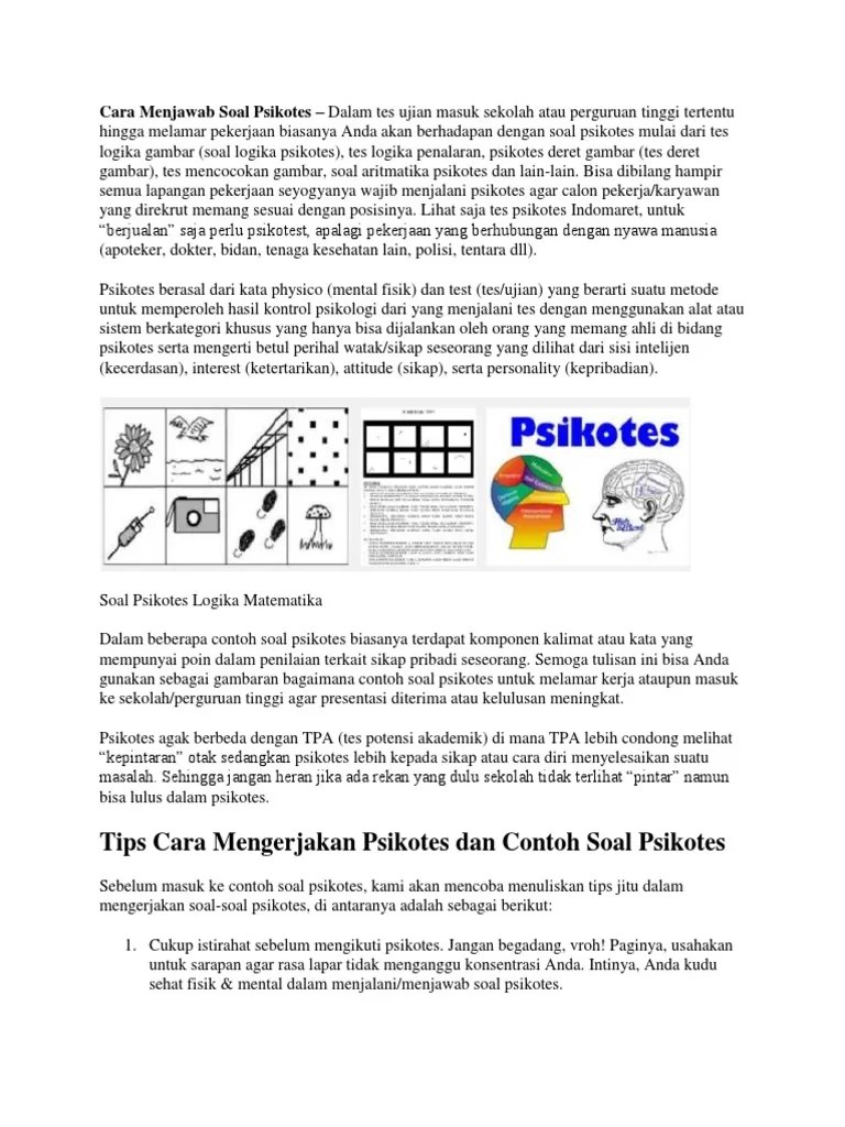 Tips untuk mengerjekan jenis psikotes tes logika ini . Cara Menjawab Soal Psikotes