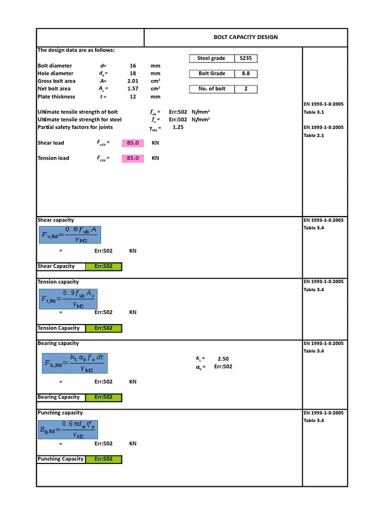 Bolt Design | PDF | Screw | Microsoft Excel